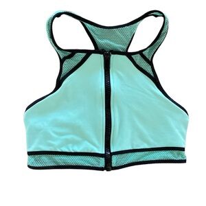 BECCA swim top bikini zip front high neck mesh racerback mint green Medium